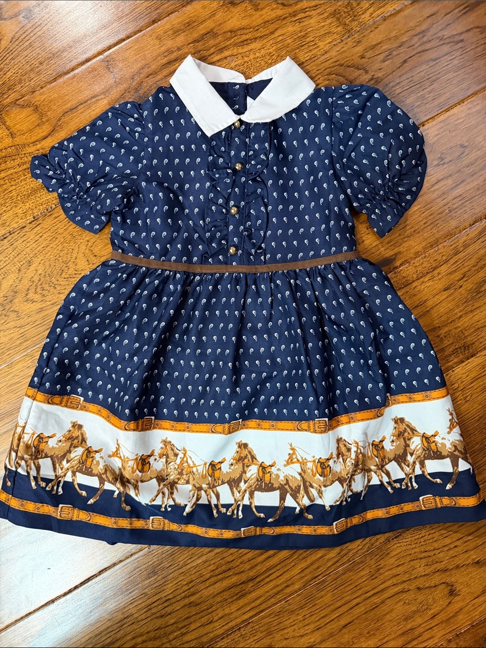 Janie and Jack Navy Paisley Dress with Equestrian Horse Border